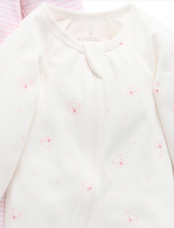2 pack Zip Growsuit- Pale Pink Bear