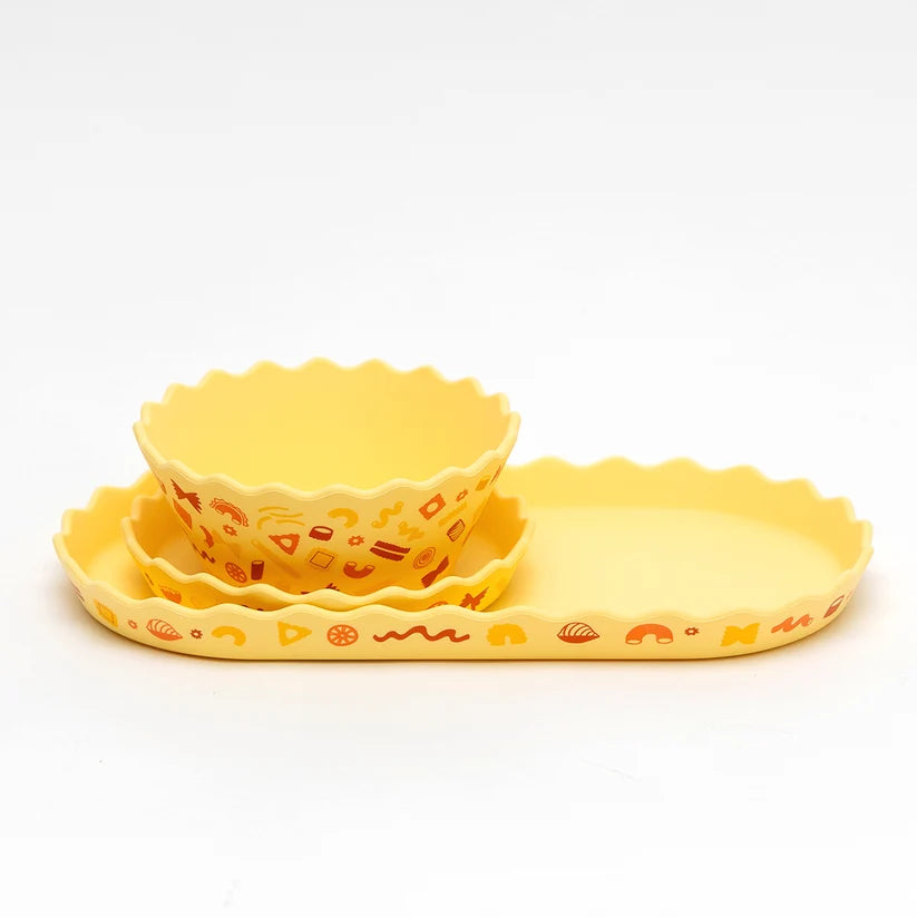 Pasta Wavy Edge Silicone Bowl and Plate Set