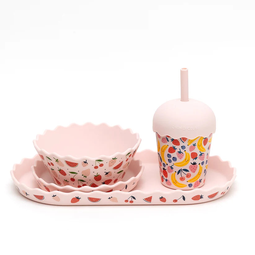 Pink Fruits Dinnerware and Smoothie Bundle