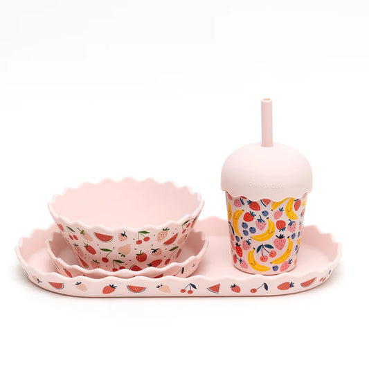 Pink Fruits Dinnerware and Smoothie Bundle