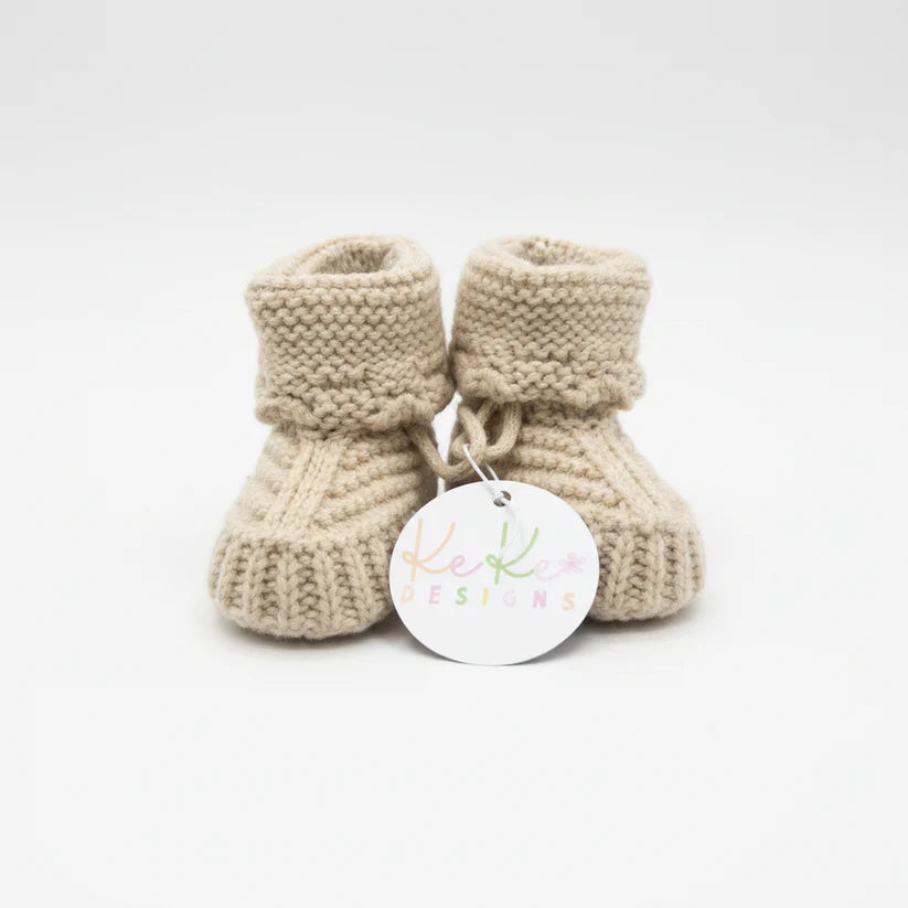Hand Knitted Baby Booties – Oatmeal
