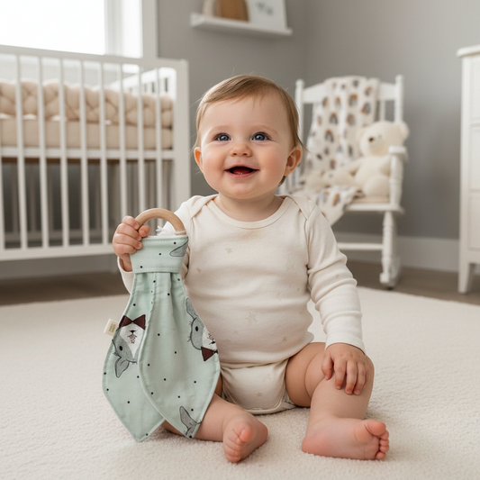 Teether/Dribble Ring-Green Rabbit