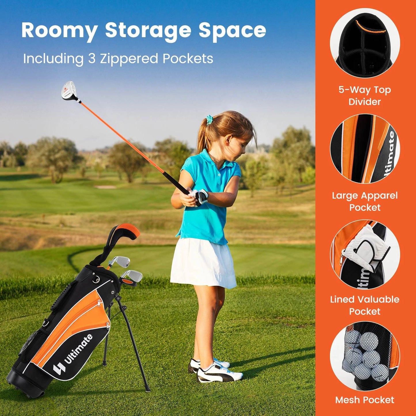 Ultimate Portable Junior Complete Golf Club Set for Kids Age 8-13 Set of 5