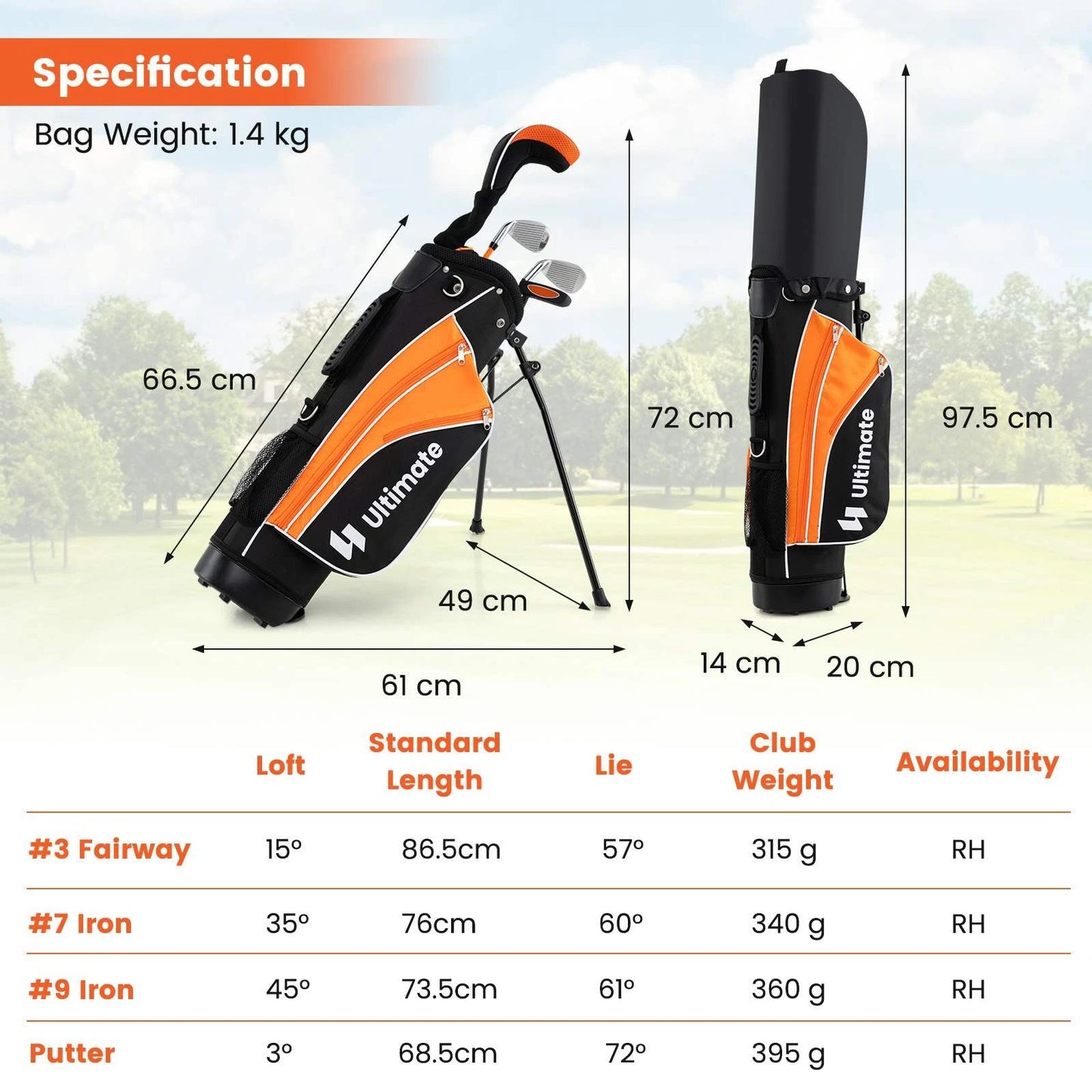 Ultimate Portable Junior Complete Golf Club Set for Kids Age 8-13 Set of 5