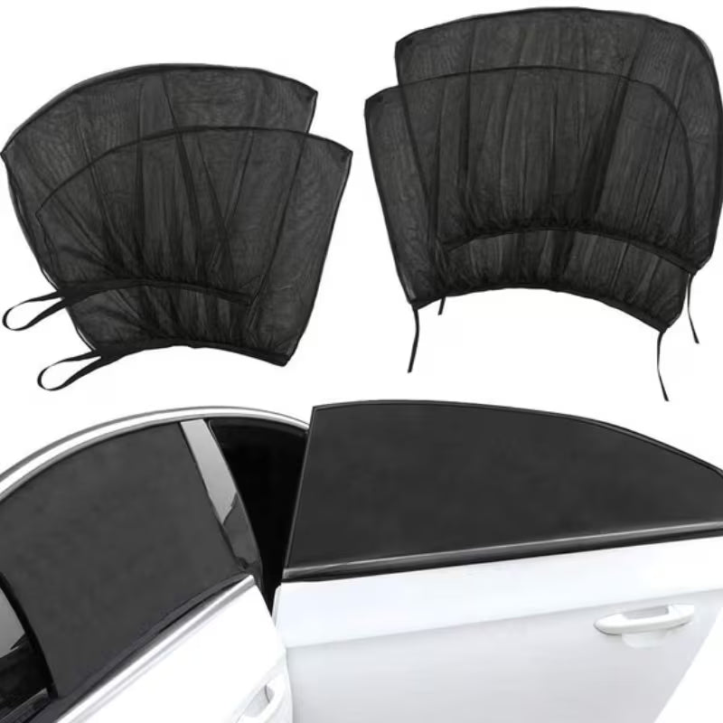 Black Mesh Car Window Shades – Universal Fit for Front & Rear Windows, RV Sunshade Curtains, Camping Comfort, Durable Material