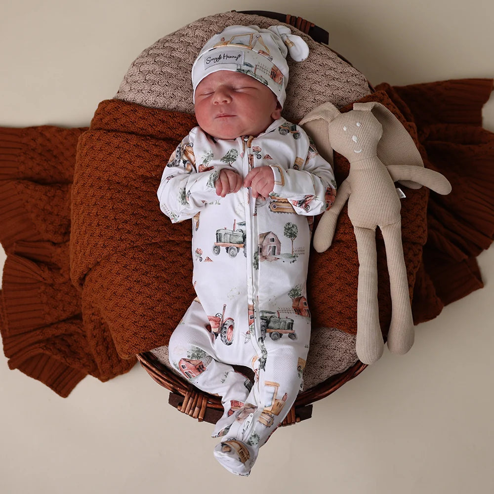 Diggers and Tractors Organic Snuggle Sleepsuit Zip Footie