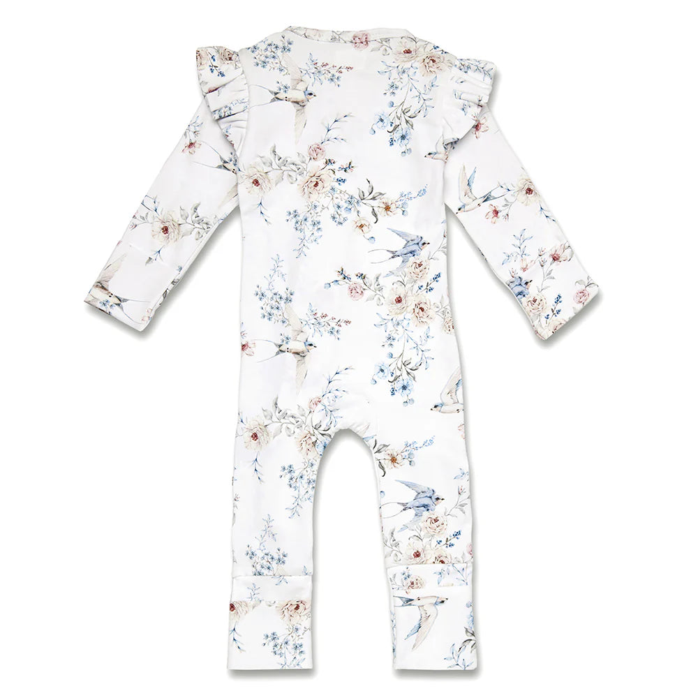 Sweet Swallows Organic Snugglesuit Convertible Romper with Frill