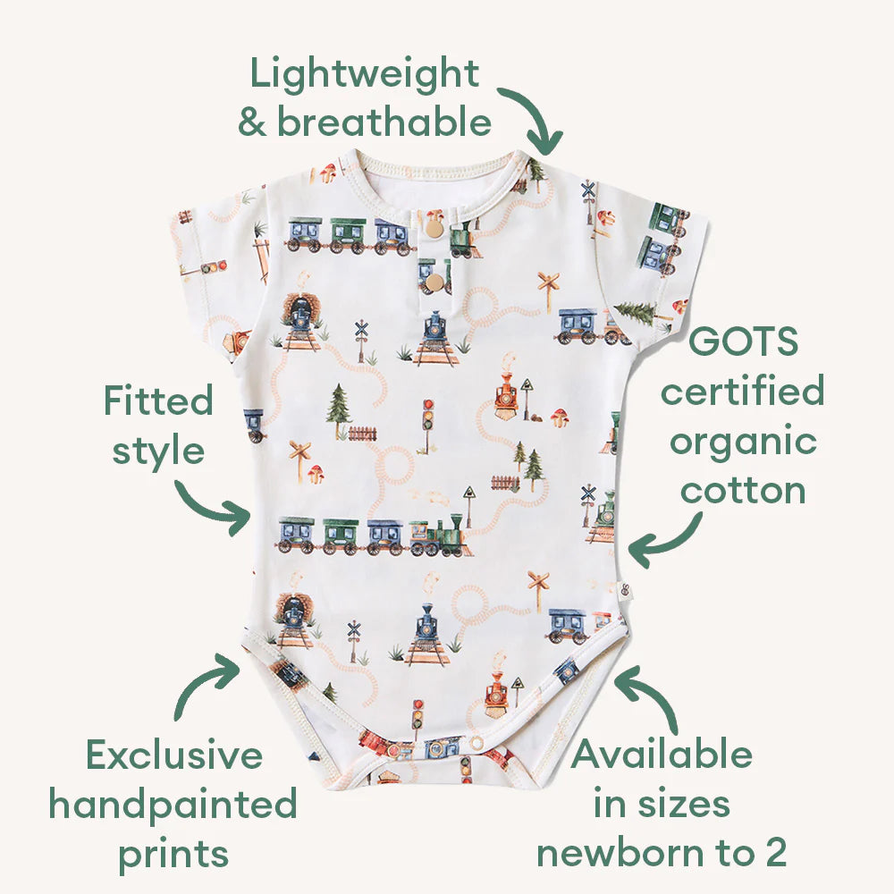 Trains Short Sleeve Organic Bodysuit