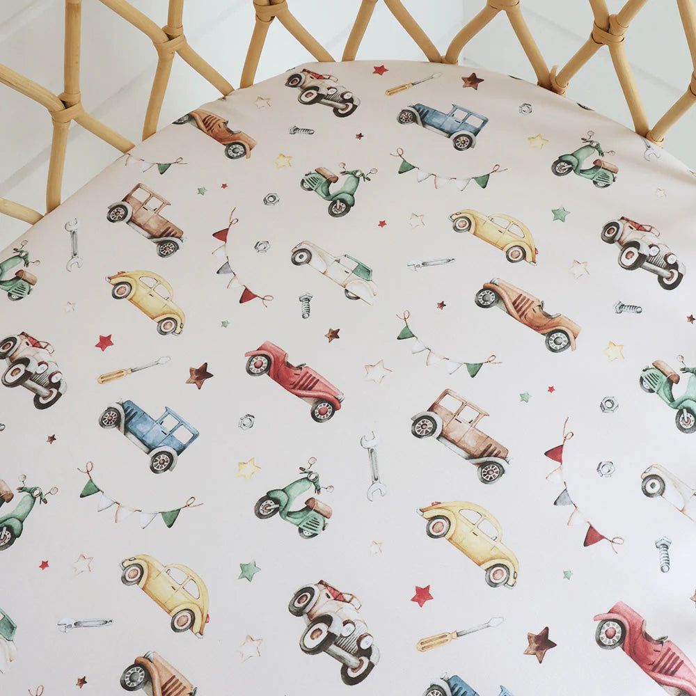 Vintage Cars Organic Bassinet/Change Pad Cover